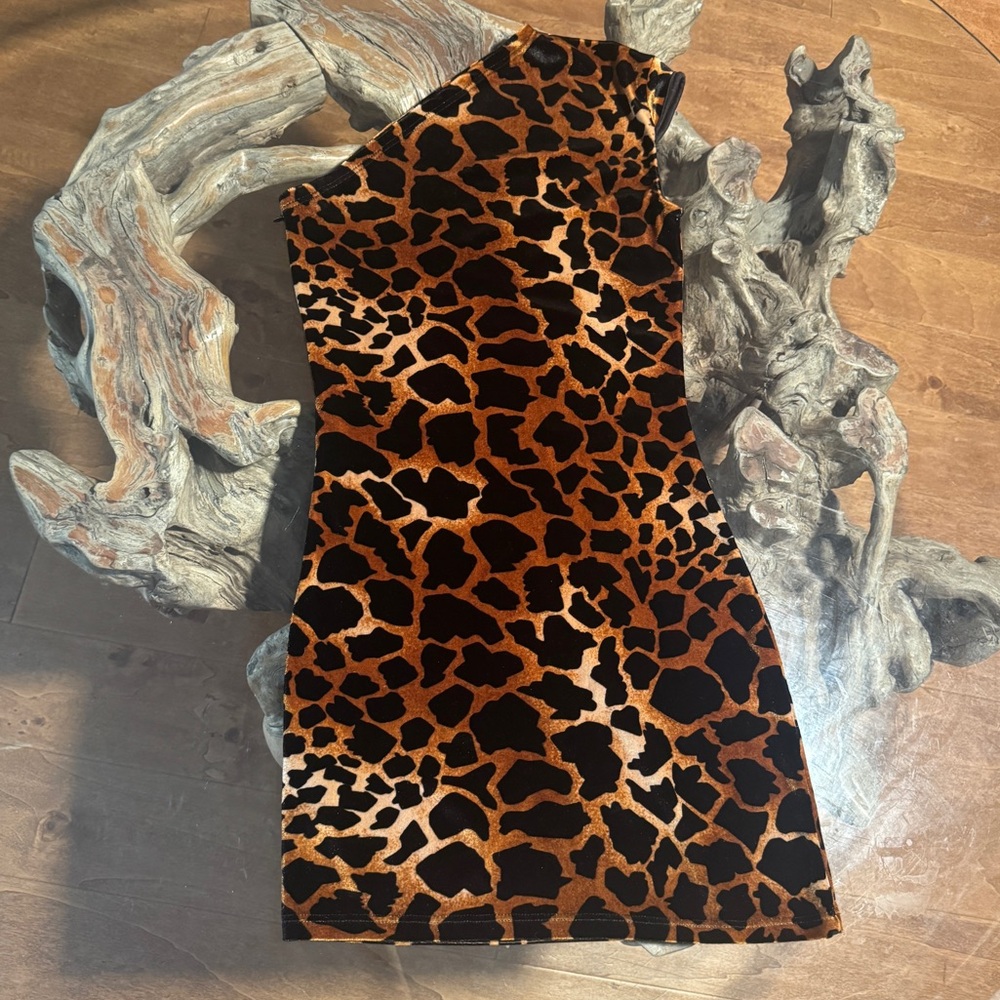 Brian Lichtenberg Velvet Giraffe Print Mini Dress
